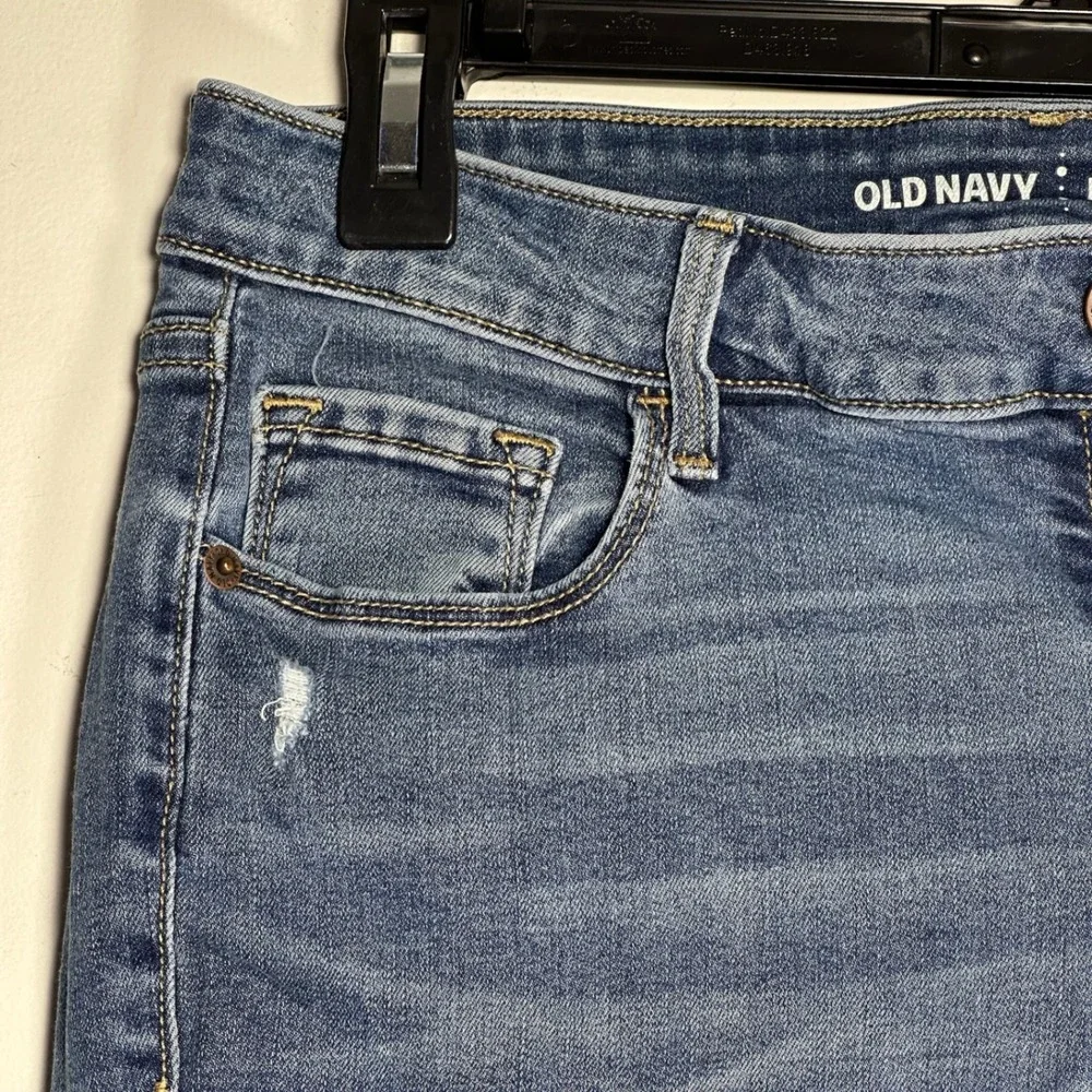 Old Navy Rockstar Mid-Rise‎ Skinny Jeans Blue Distressed 10 Long Stretch Denim